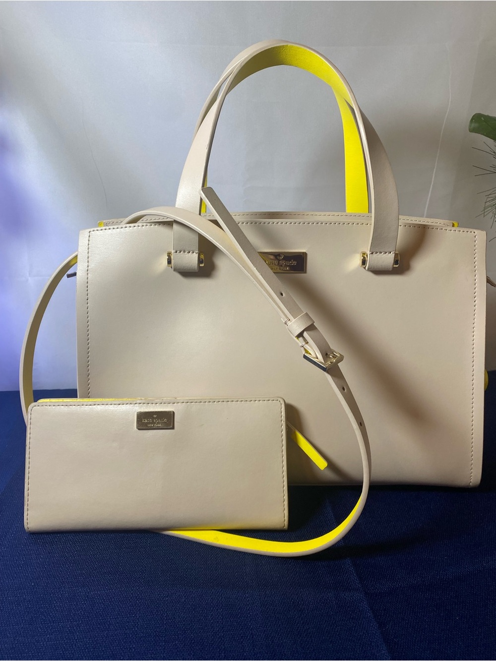 kate spade Beige Tote with Yellow Interior Trim and Matching Wallet